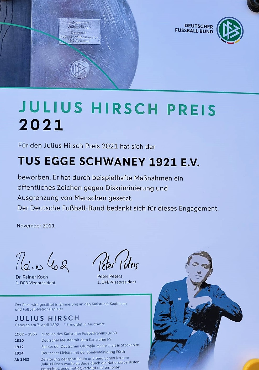 Julius Hirsch Preis 2022 für TuS Egge Schwaney